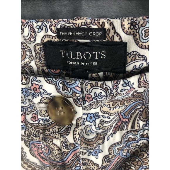 Talbots The Perfect Crop Women's Beige Multi Paisley Cotton Stretch Pants SZ-22 - Picture 2 of 16